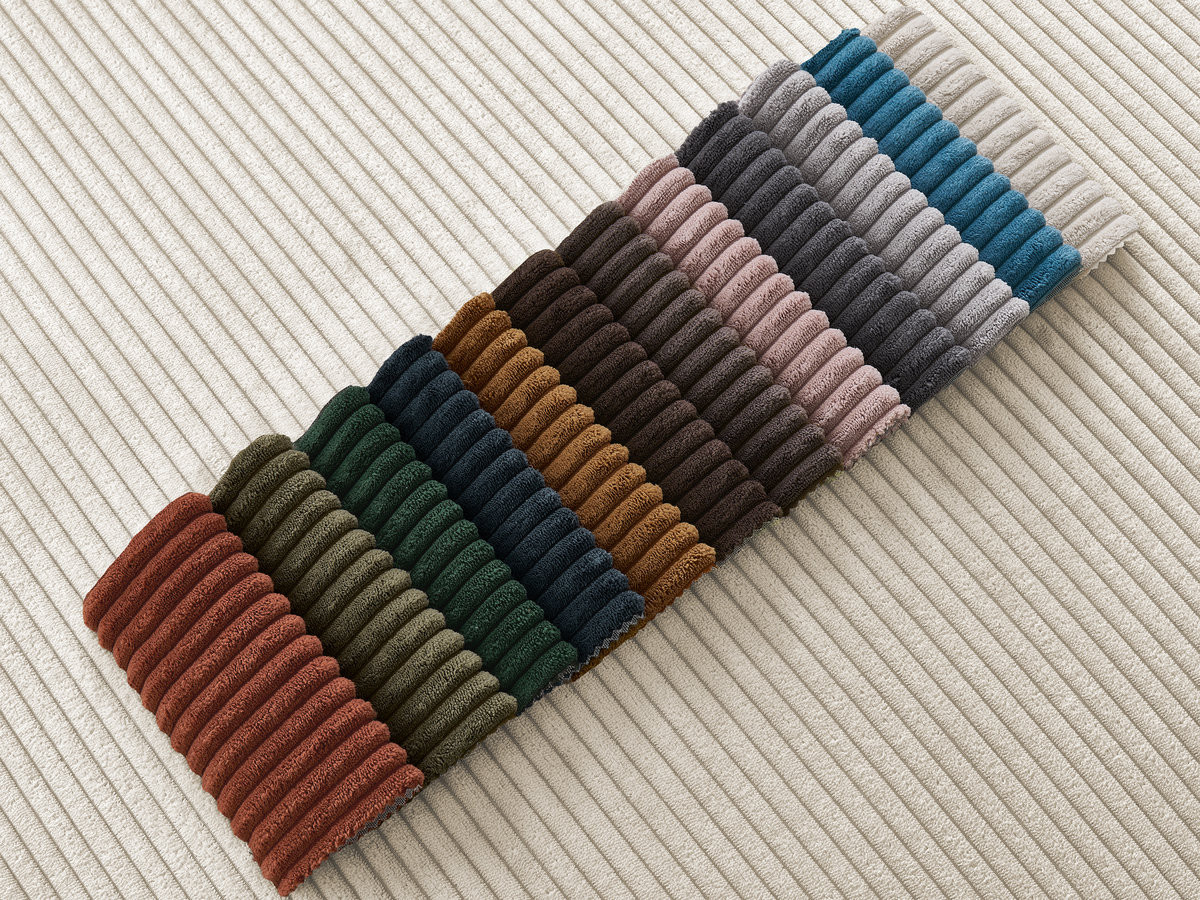 Canapé d'angle ENORE velours côtelé avec pouf beige — vue 5