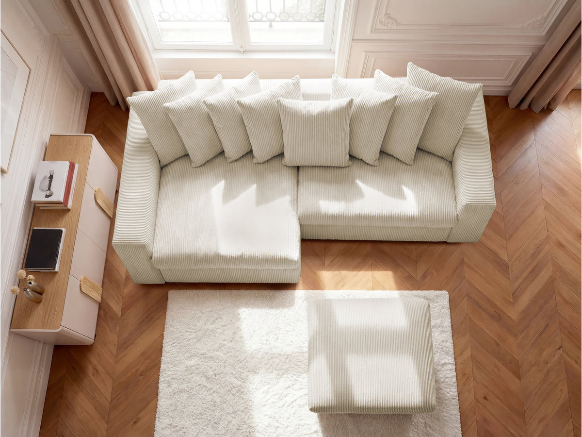Canapé d'angle fixe ENORE velours côtelé avec pouf