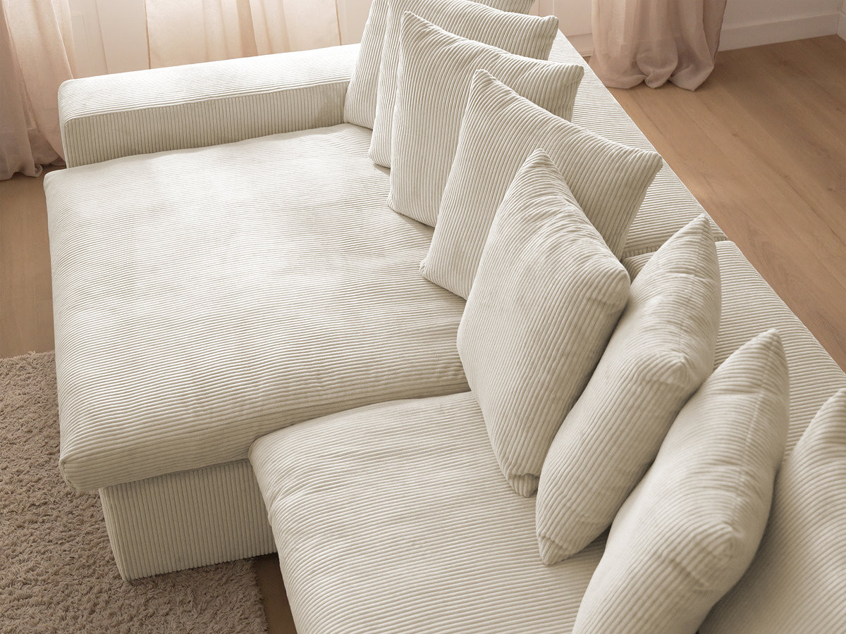 Canapé d'angle fixe ENORE velours côtelé avec pouf