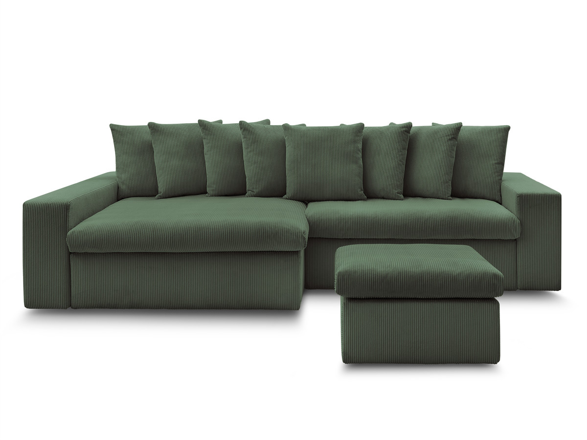 Canapé d'angle fixe ENORE velours côtelé avec pouf