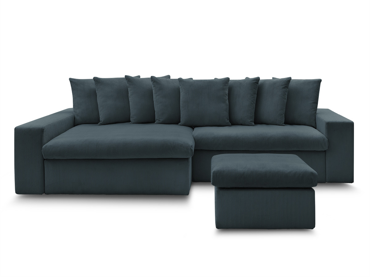 Canapé d'angle fixe ENORE velours côtelé avec pouf