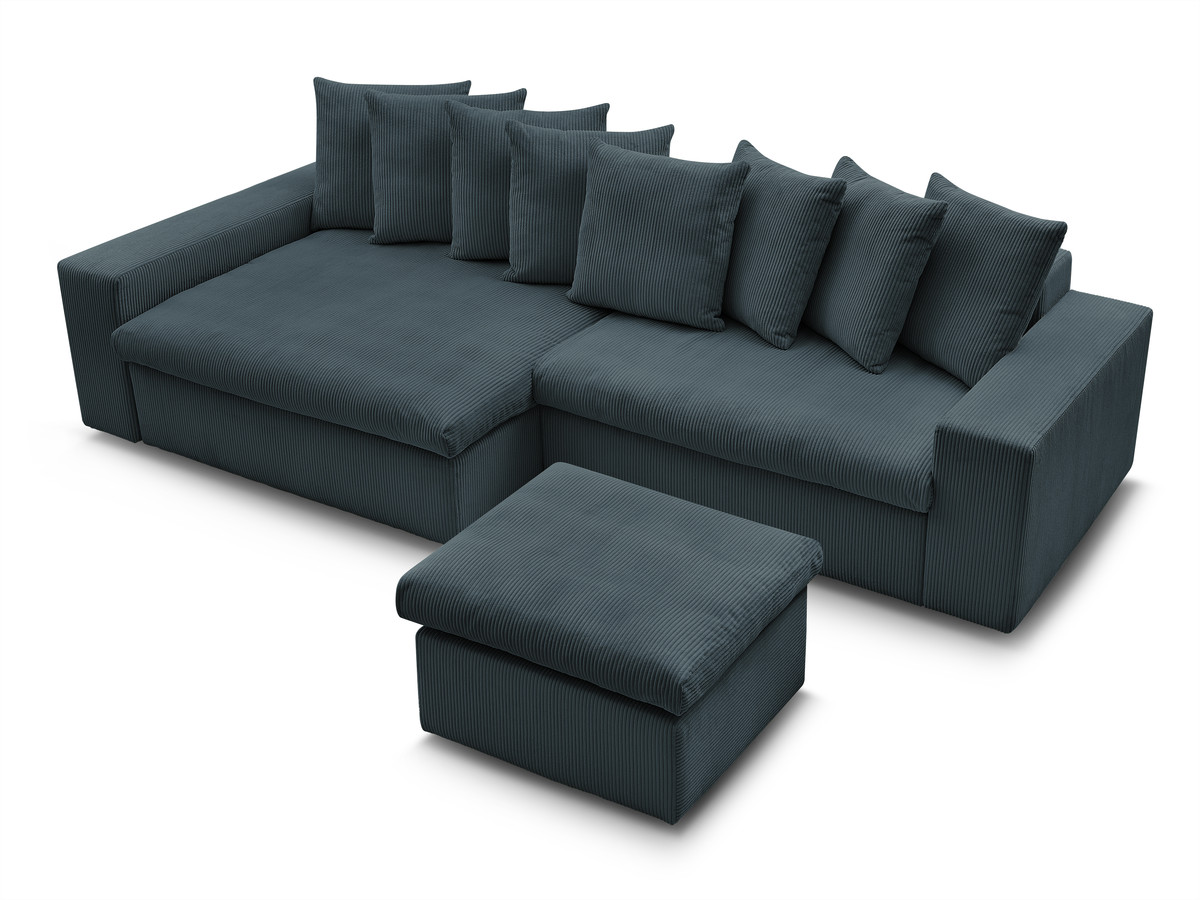 Canapé d'angle fixe ENORE velours côtelé avec pouf