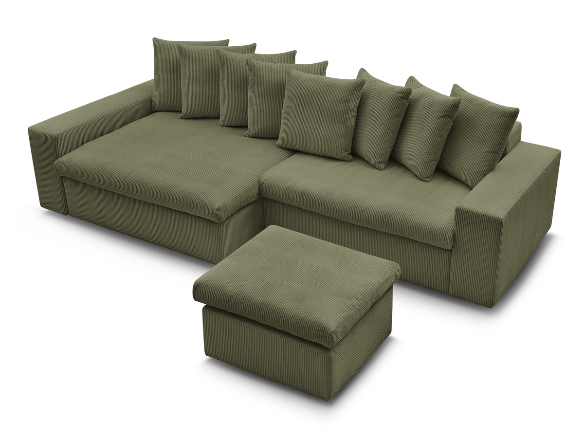 Canapé d'angle fixe ENORE velours côtelé avec pouf