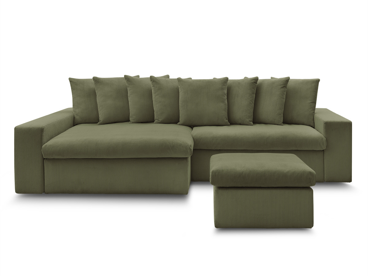 Canapé d'angle fixe ENORE velours côtelé avec pouf
