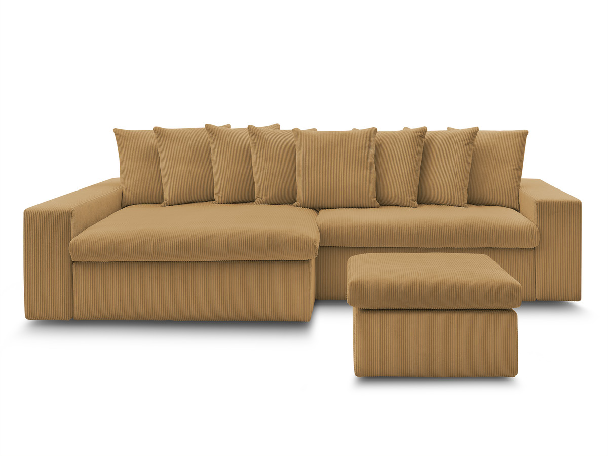Canapé d'angle fixe ENORE velours côtelé avec pouf