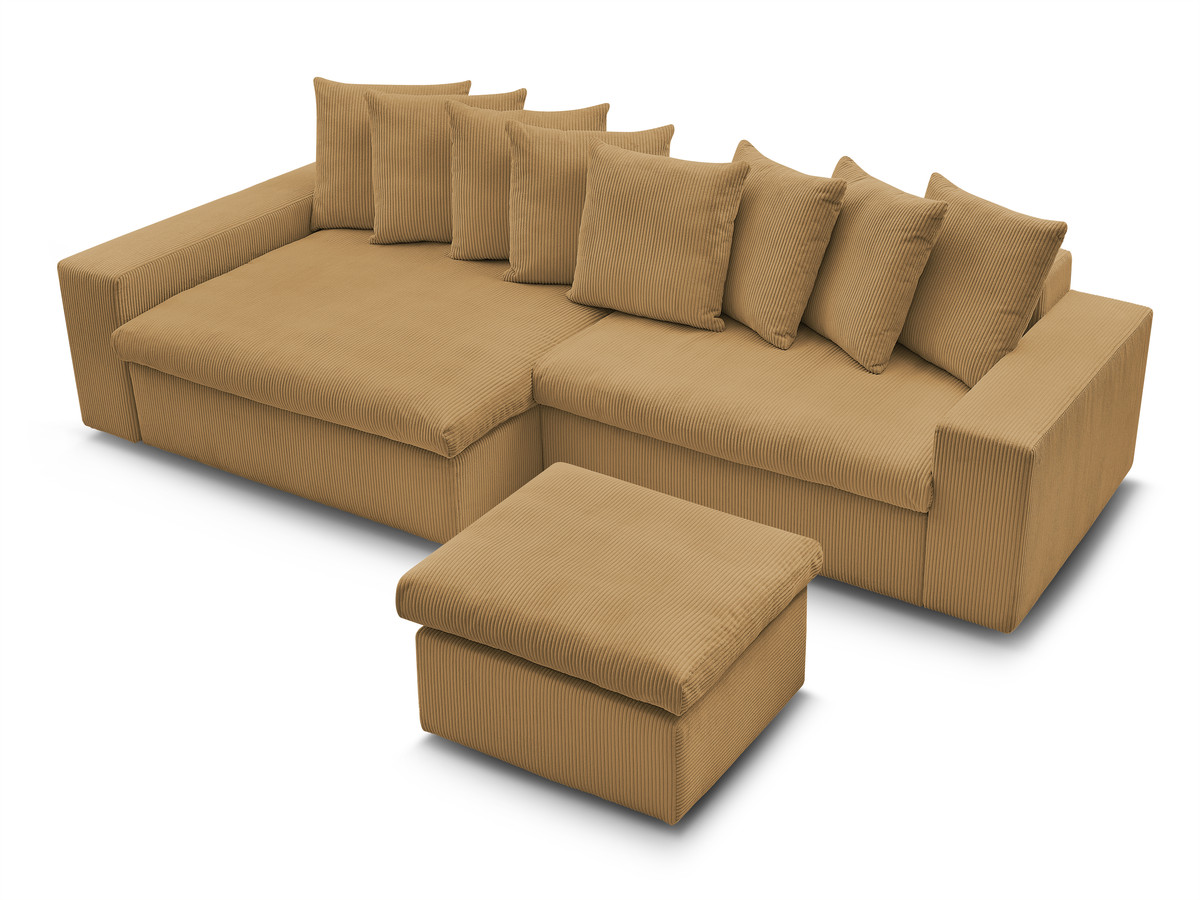 Canapé d'angle fixe ENORE velours côtelé avec pouf