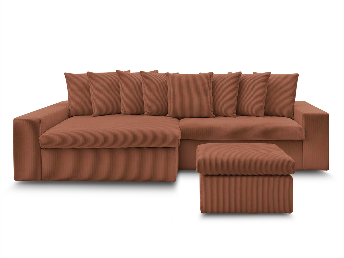 Canapé d'angle fixe ENORE velours côtelé avec pouf