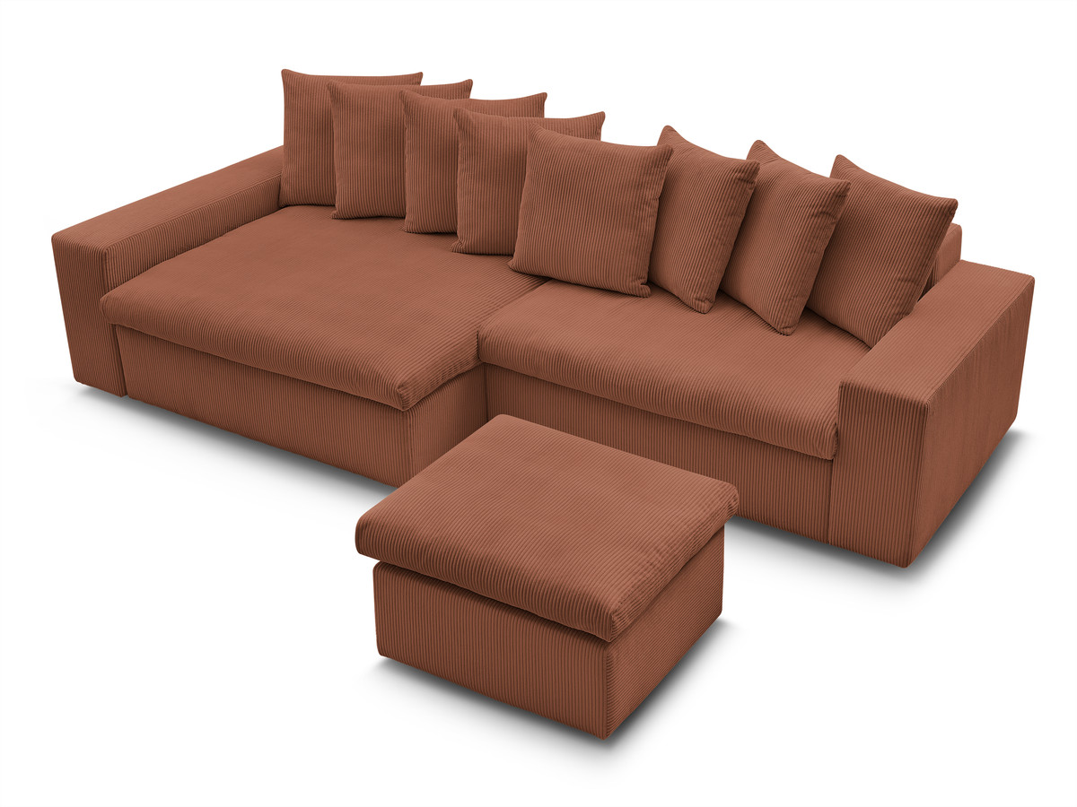 Canapé d'angle fixe ENORE velours côtelé avec pouf