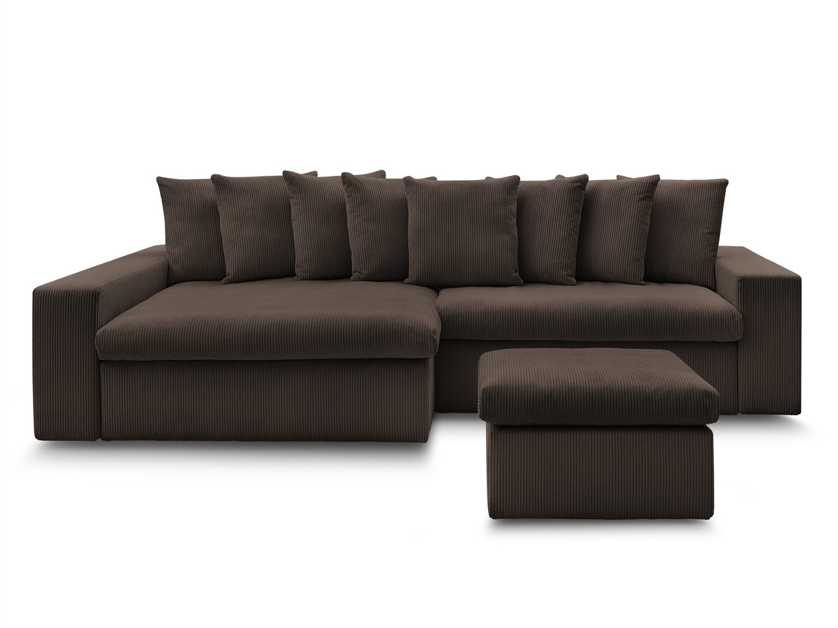 Canapé d'angle fixe ENORE velours côtelé avec pouf