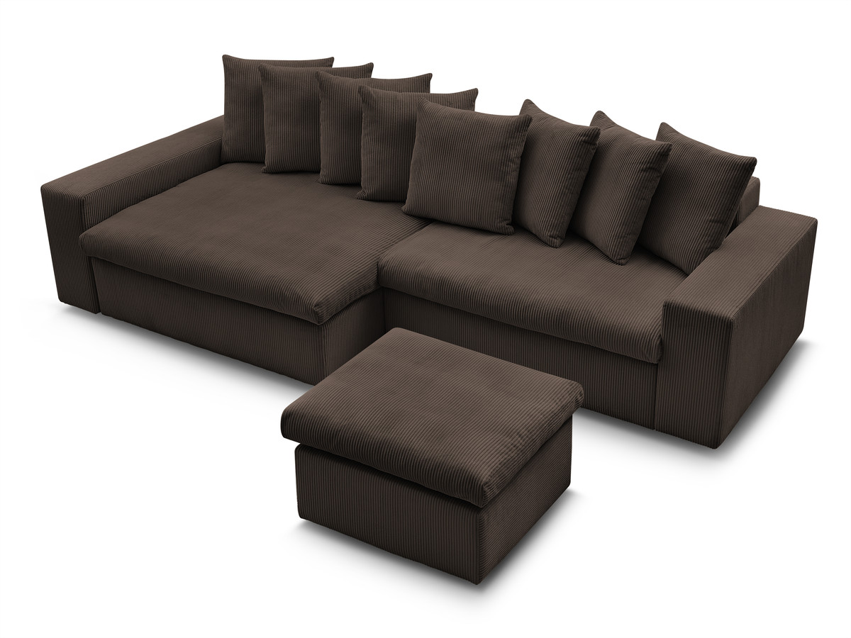 Canapé d'angle fixe ENORE velours côtelé avec pouf