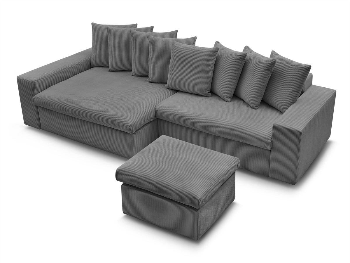 Canapé d'angle fixe ENORE velours côtelé avec pouf