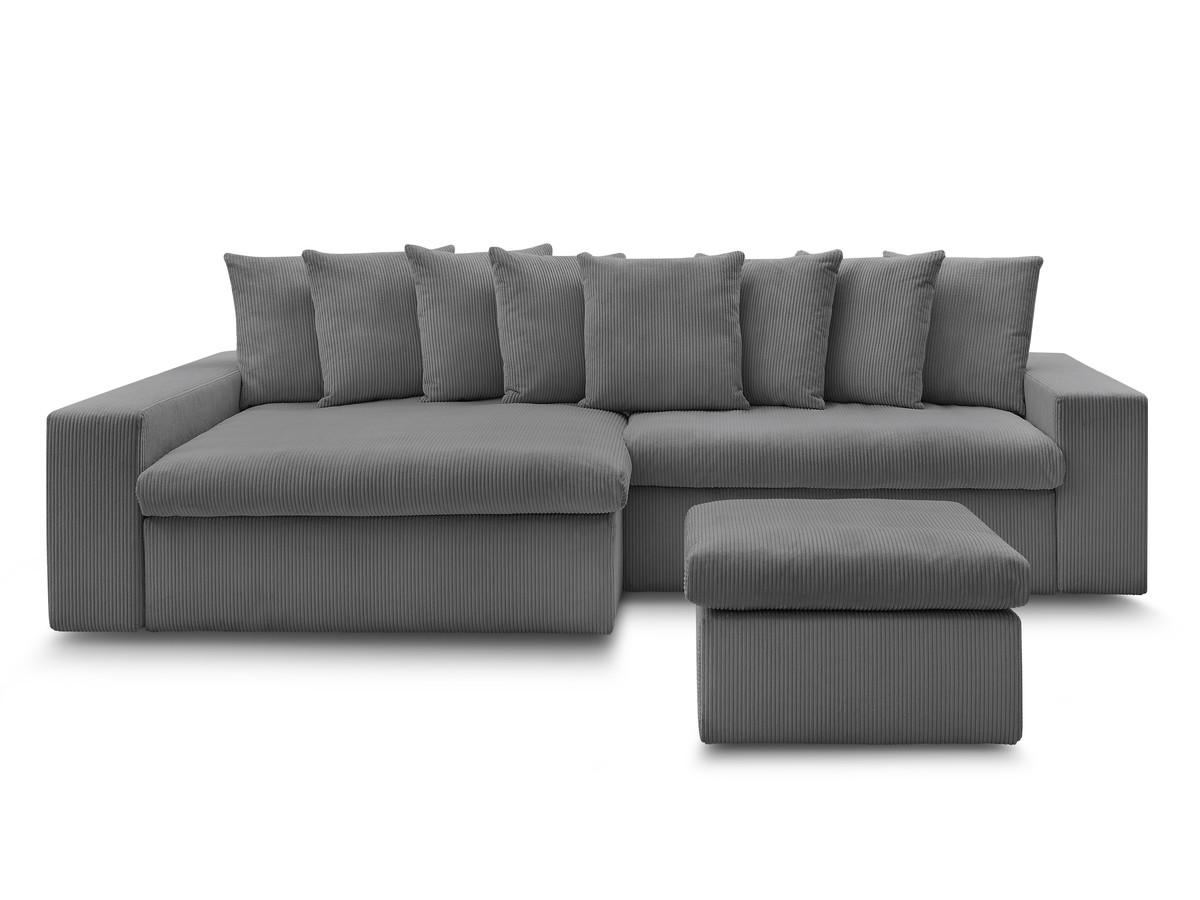 Canapé d'angle fixe ENORE velours côtelé avec pouf