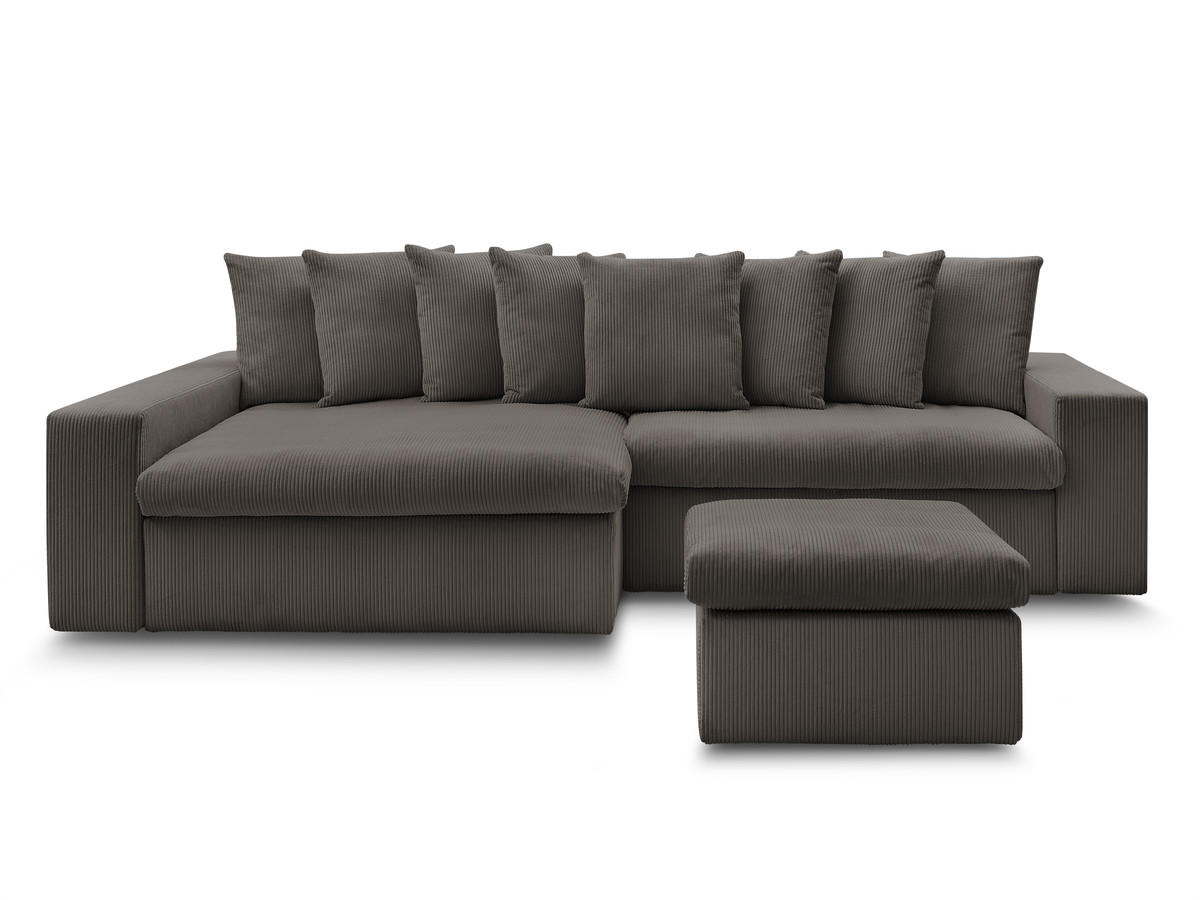 Canapé d'angle fixe ENORE velours côtelé avec pouf