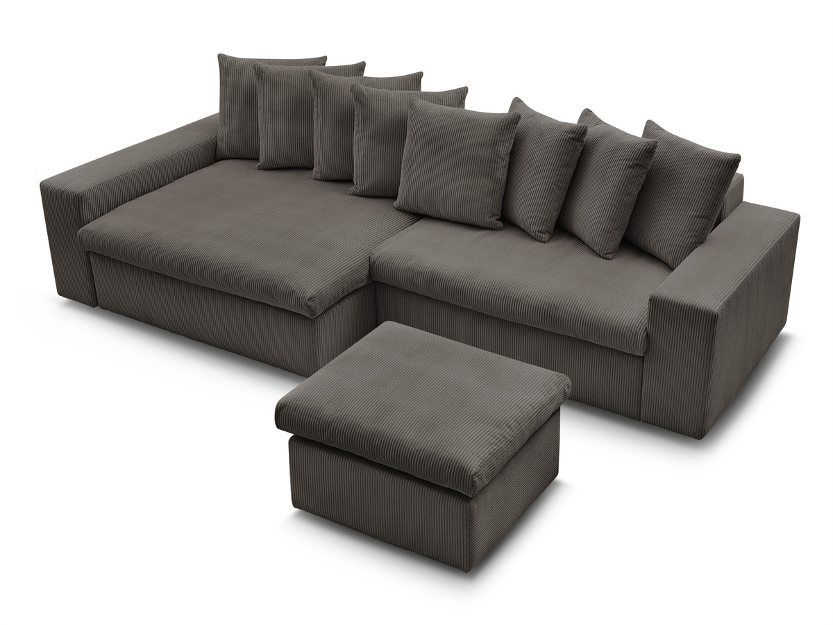 Canapé d'angle fixe ENORE velours côtelé avec pouf