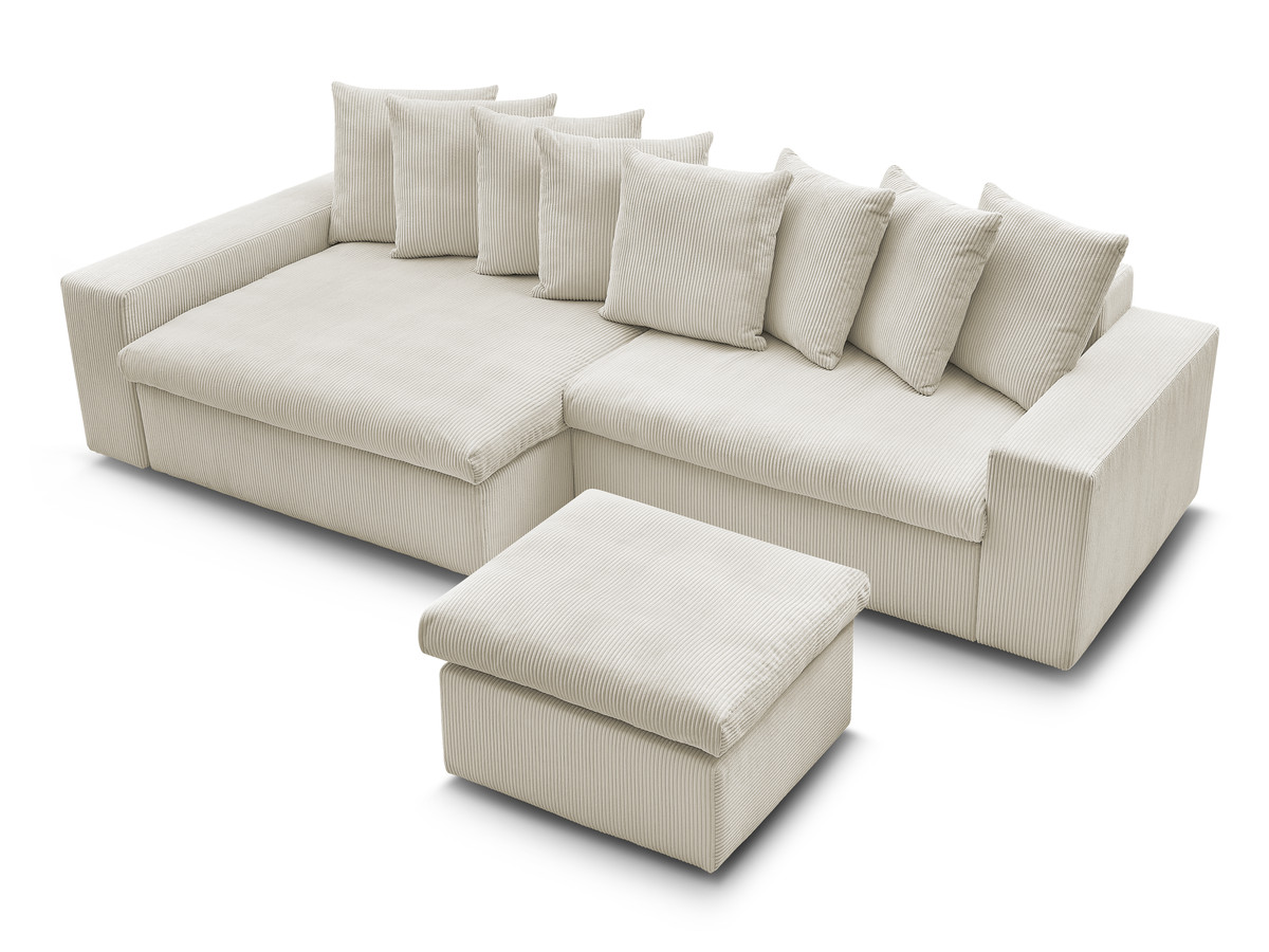 Canapé d'angle fixe ENORE velours côtelé avec pouf