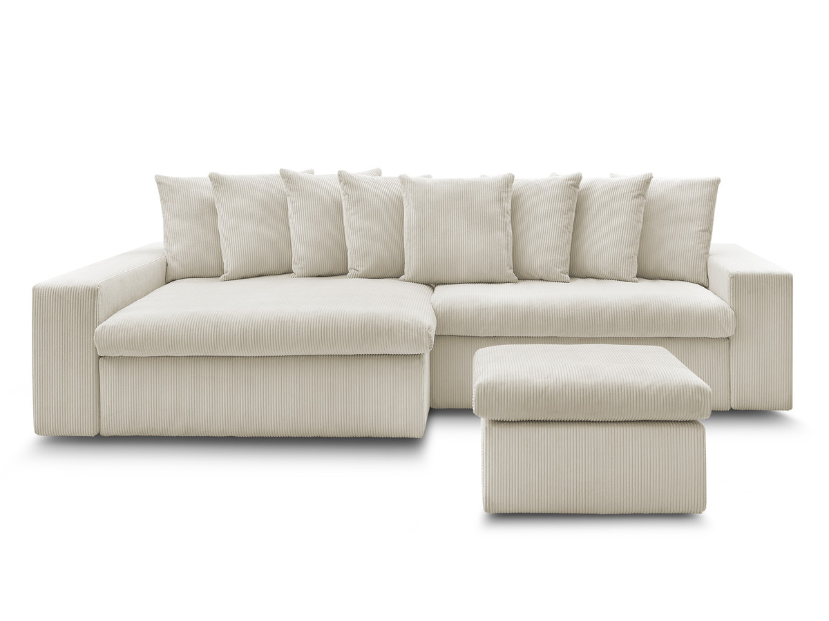 Canapé d'angle fixe ENORE velours côtelé avec pouf