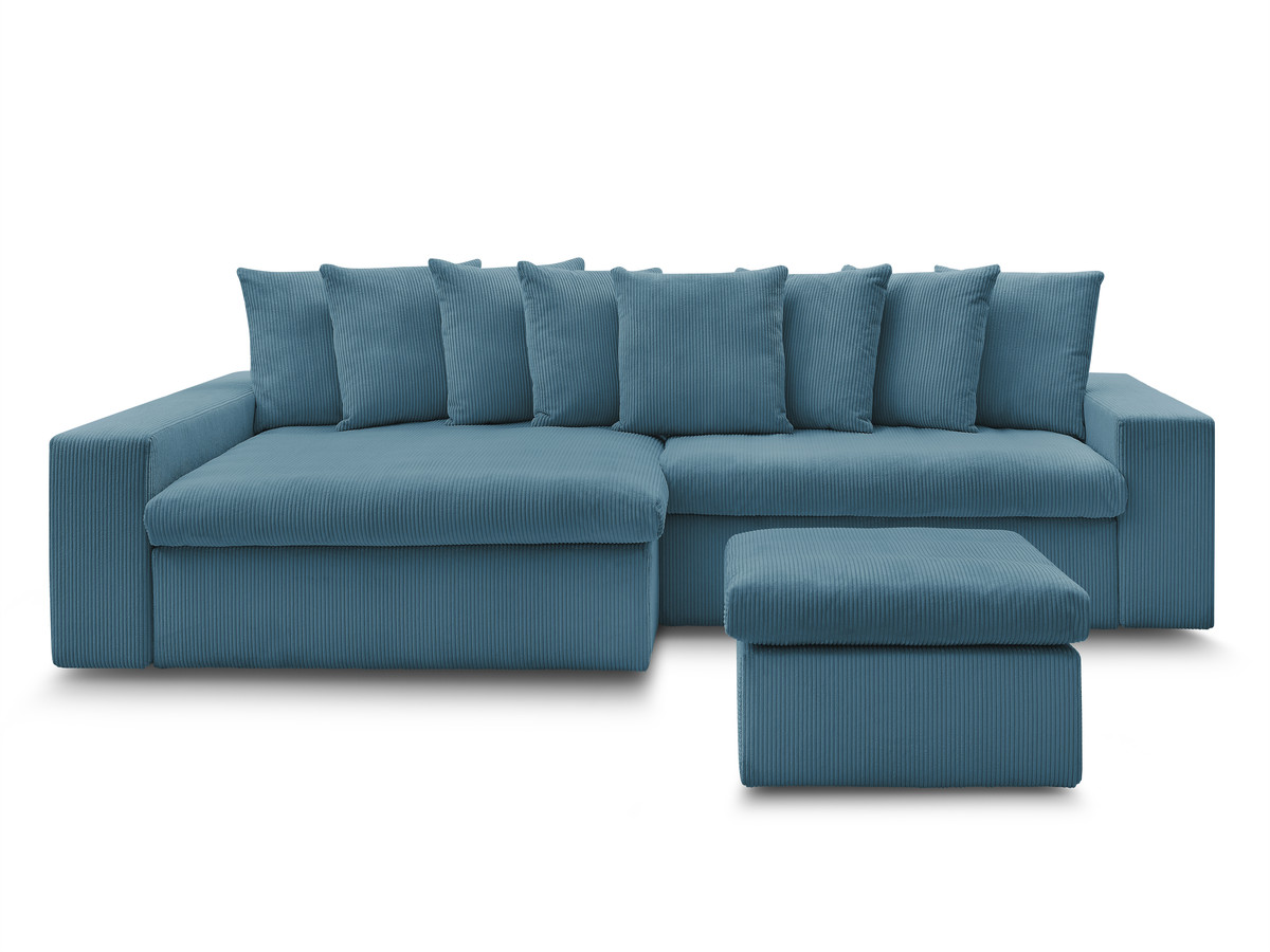 Canapé d'angle fixe ENORE velours côtelé avec pouf