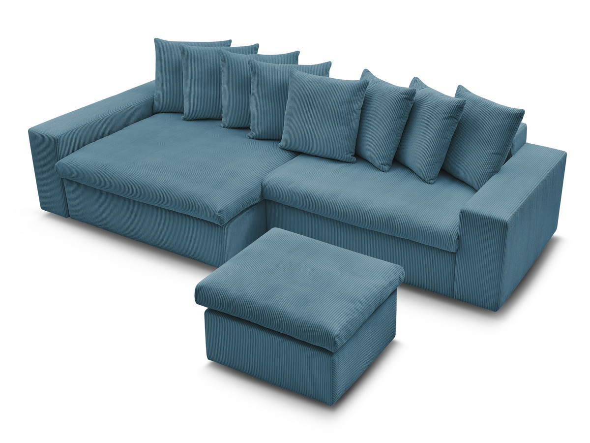 Canapé d'angle fixe ENORE velours côtelé avec pouf