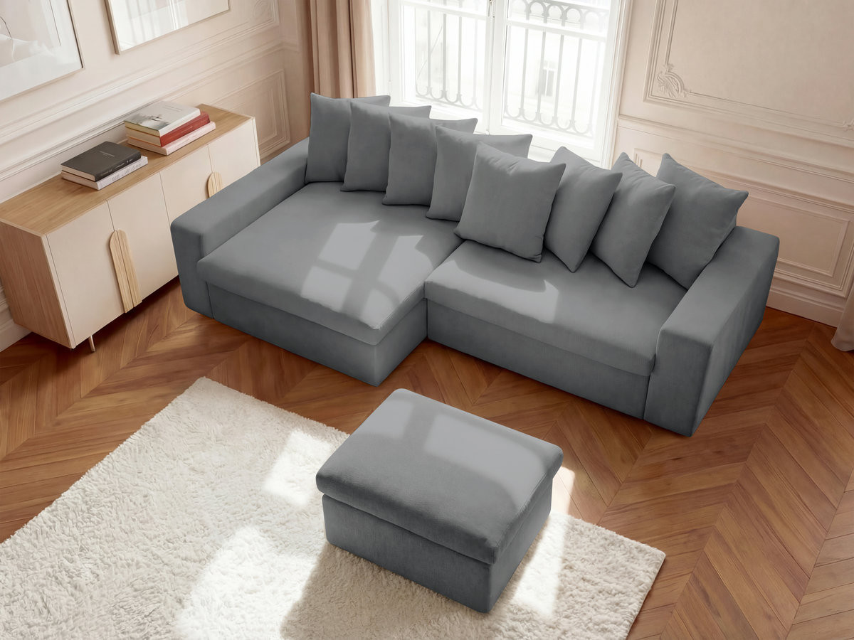 ENORE vaste hoekbank in gladde stof met voetenbank