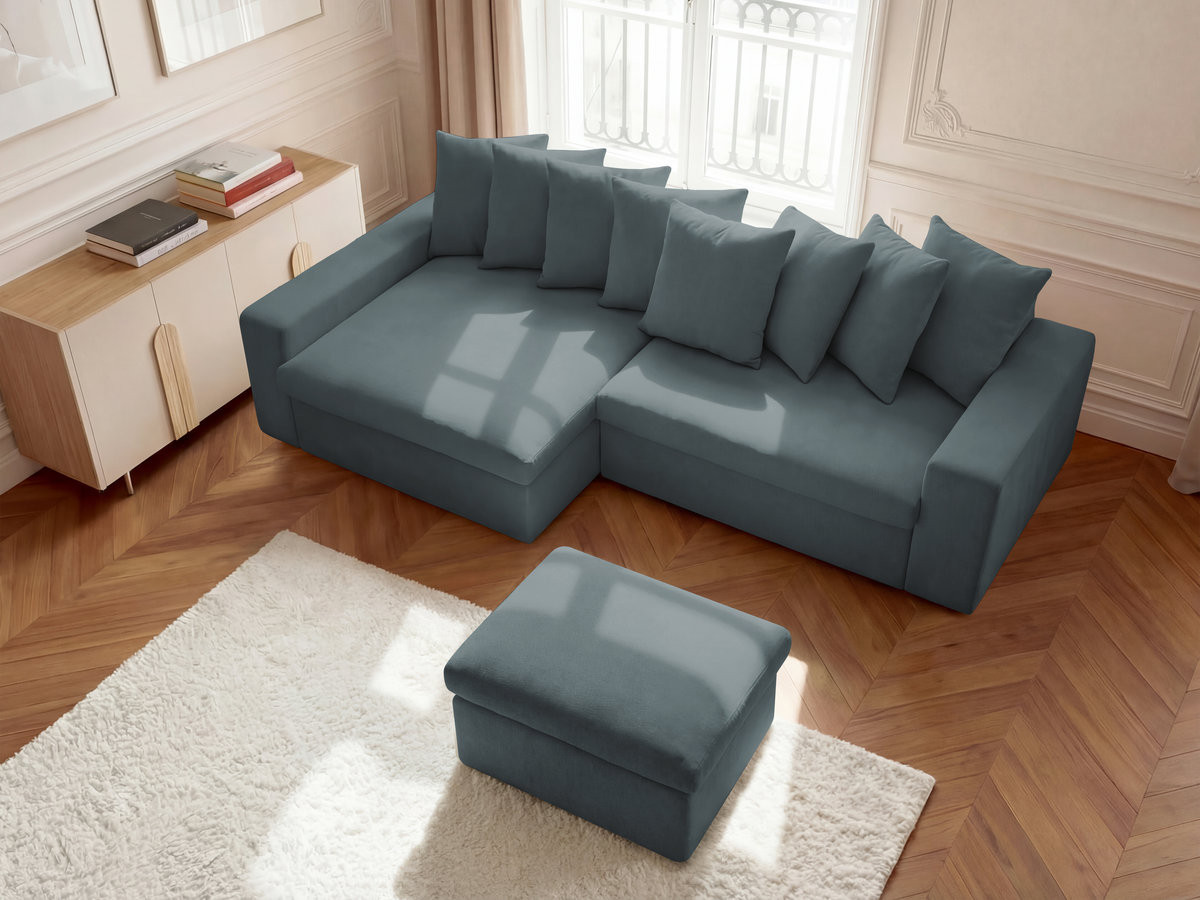 ENORE vaste hoekbank in gladde stof met voetenbank
