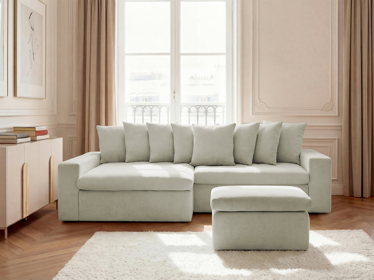 Canapé d'angle ENORE lisse avec pouf beige — vue 4