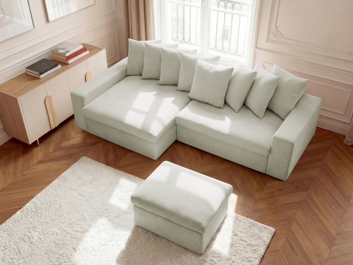 Canapé d'angle ENORE lisse avec pouf beige — vue 6