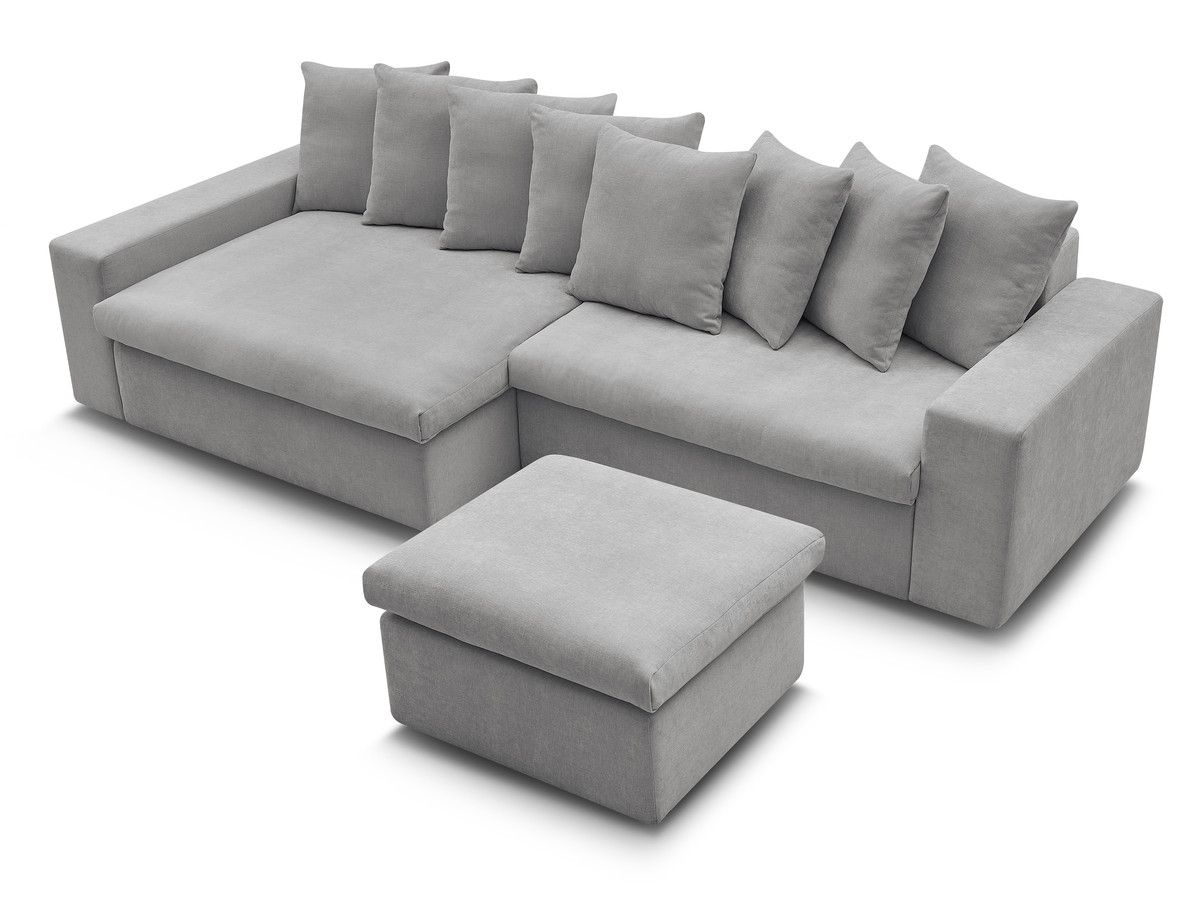 ENORE vaste hoekbank in gladde stof met voetenbank