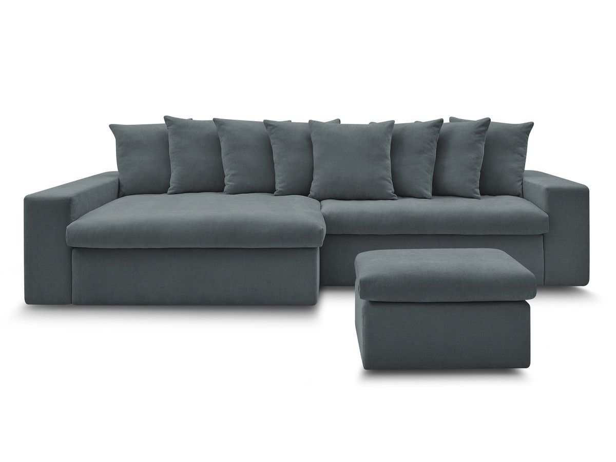 ENORE vaste hoekbank in gladde stof met voetenbank