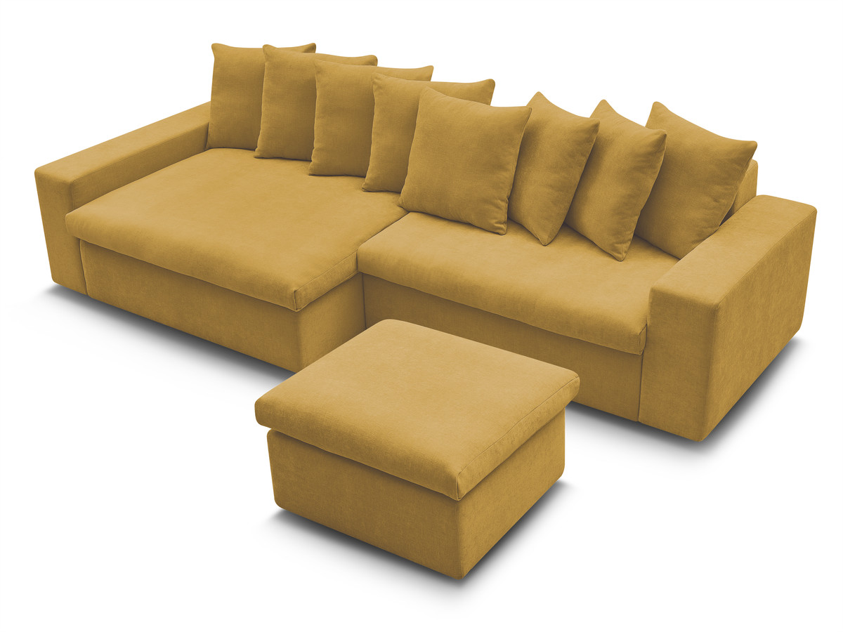 ENORE vaste hoekbank in gladde stof met voetenbank