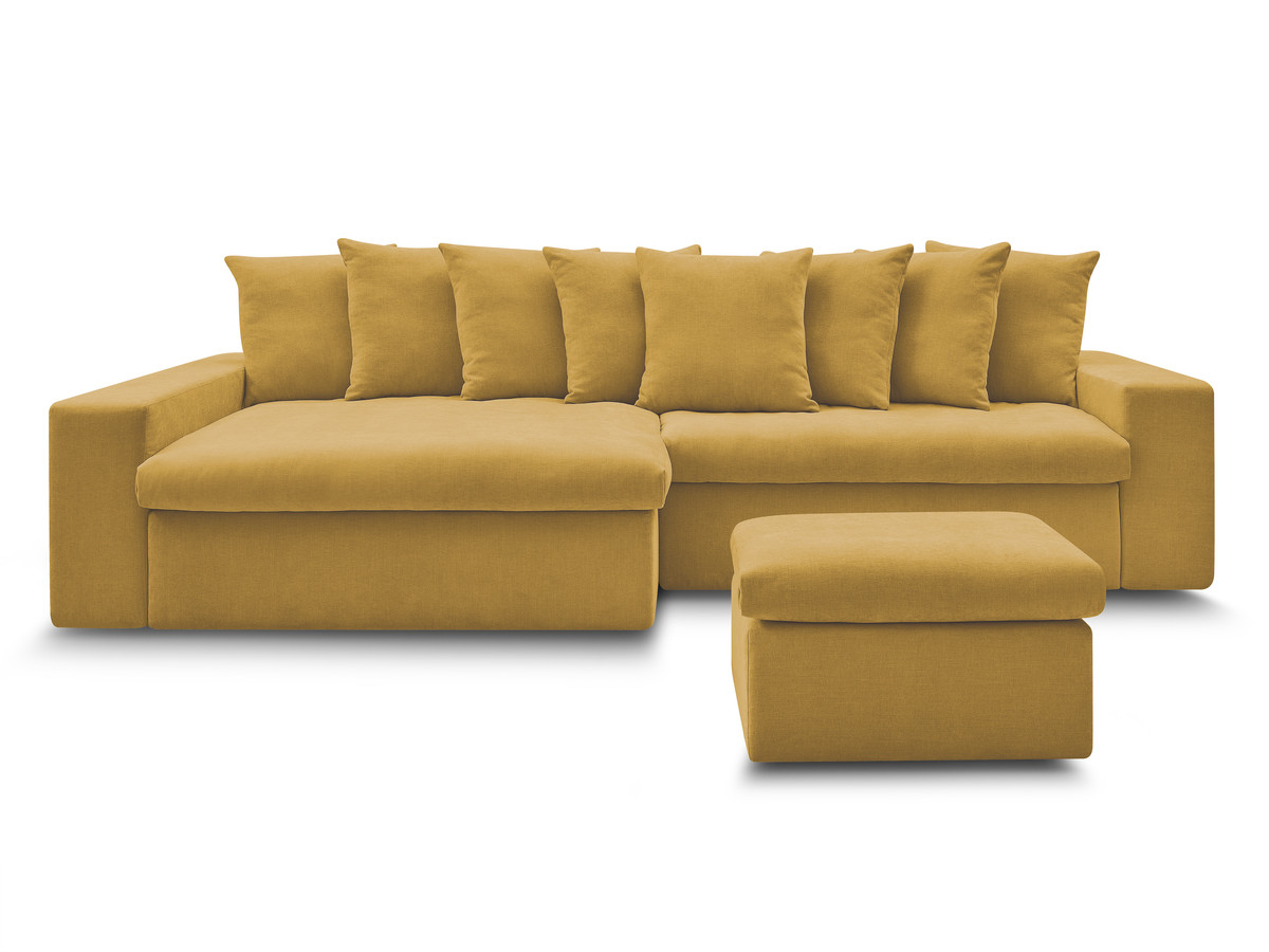 ENORE vaste hoekbank in gladde stof met voetenbank