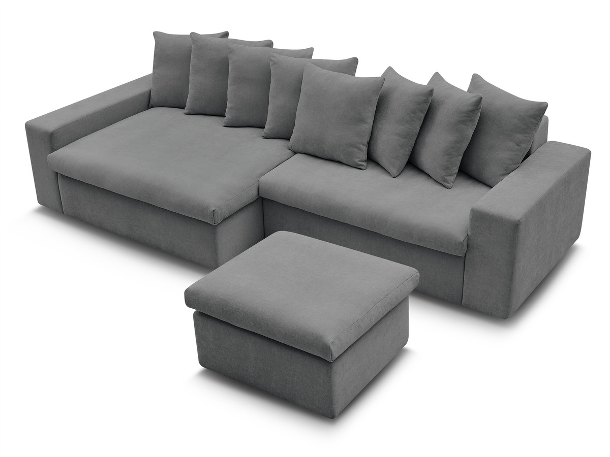 ENORE vaste hoekbank in gladde stof met voetenbank