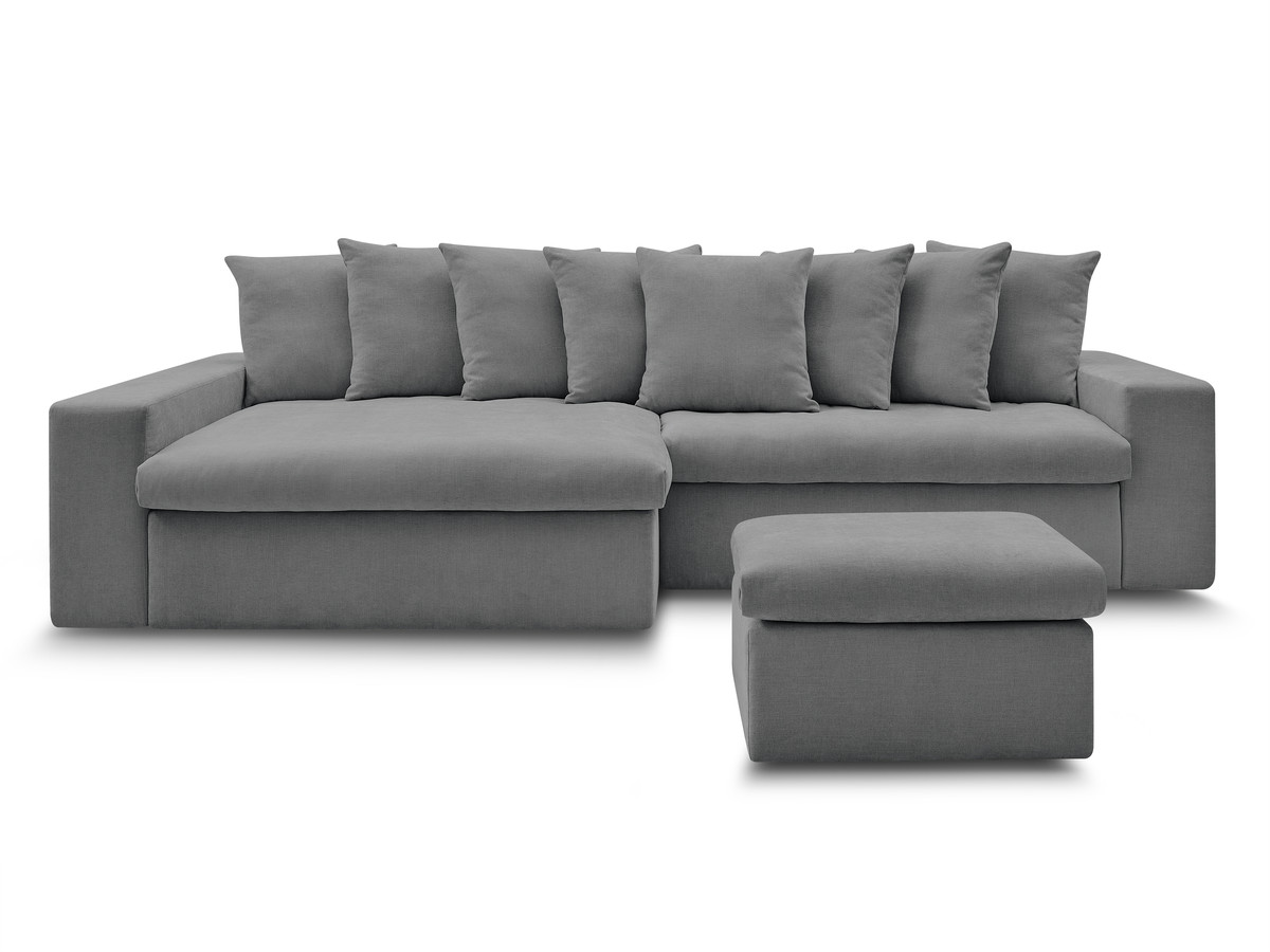 ENORE vaste hoekbank in gladde stof met voetenbank