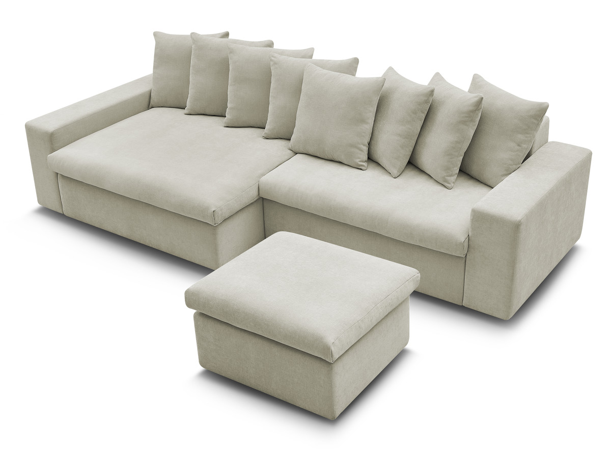 ENORE vaste hoekbank in gladde stof met voetenbank