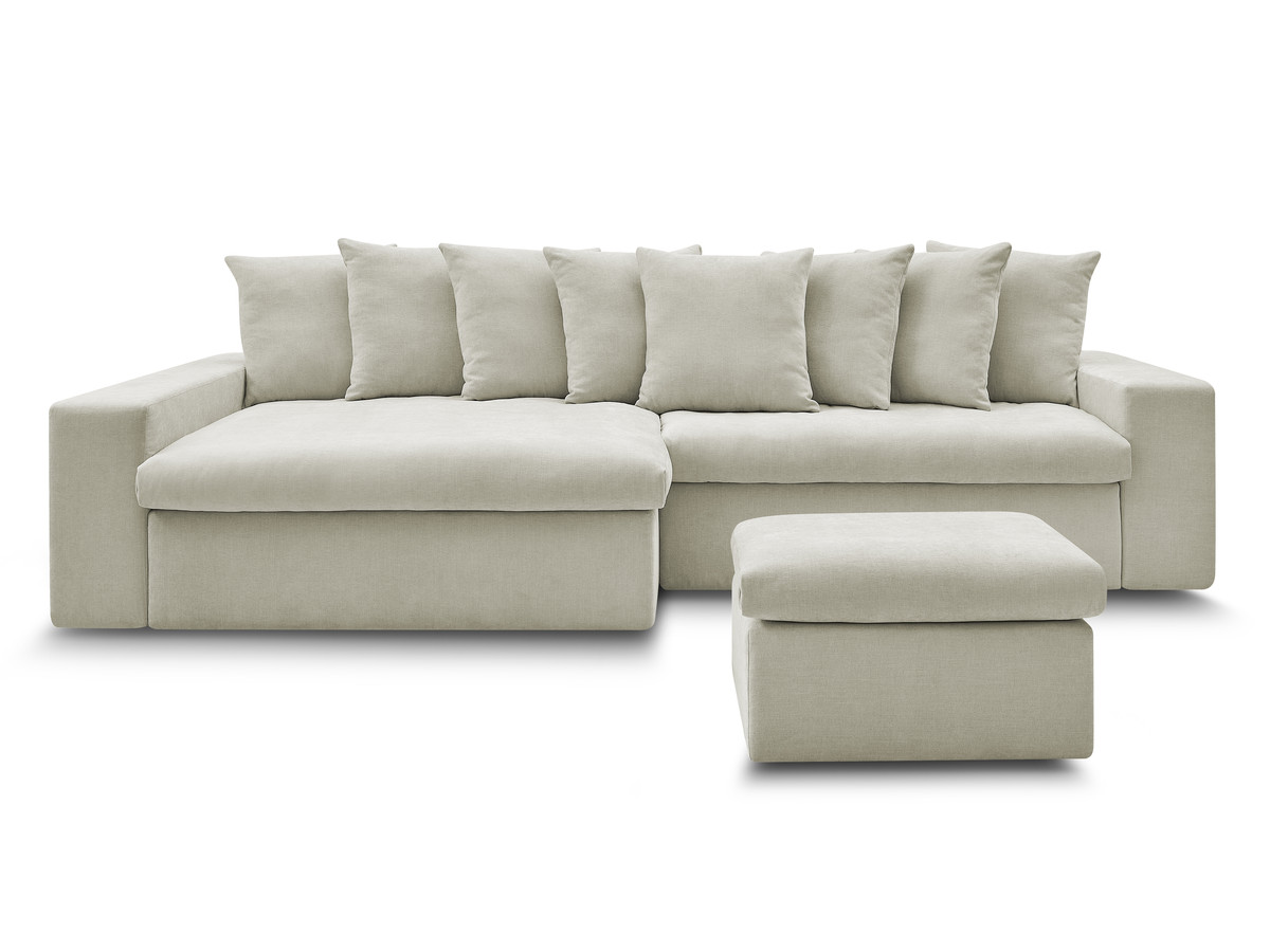 ENORE vaste hoekbank in gladde stof met voetenbank