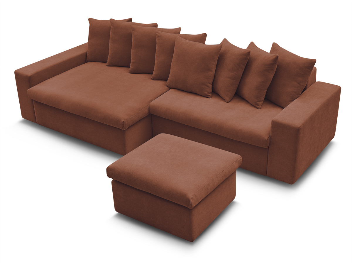 ENORE vaste hoekbank in gladde stof met voetenbank