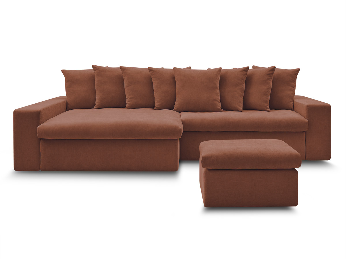 ENORE vaste hoekbank in gladde stof met voetenbank