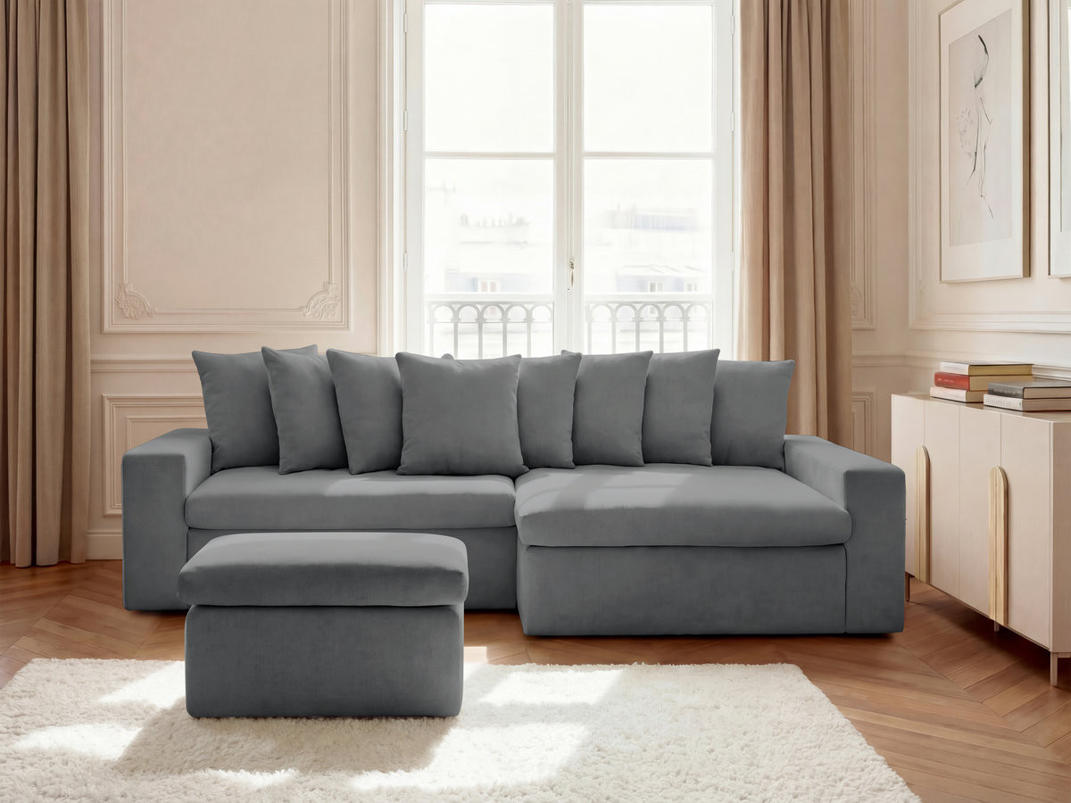 Canapé d'angle ENORE lisse avec pouf gris foncé — vue 4