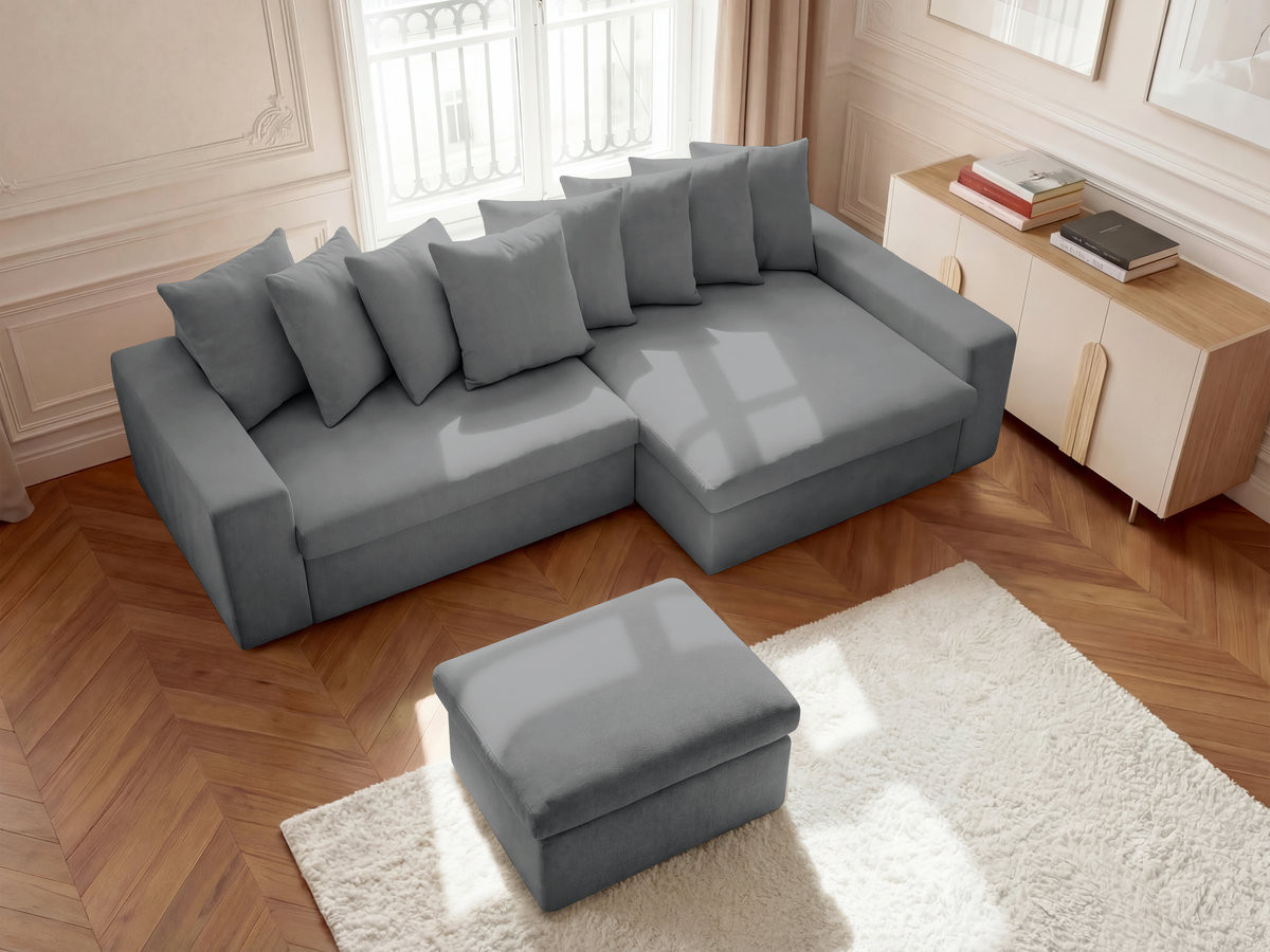ENORE vaste hoekbank in gladde stof met voetenbank