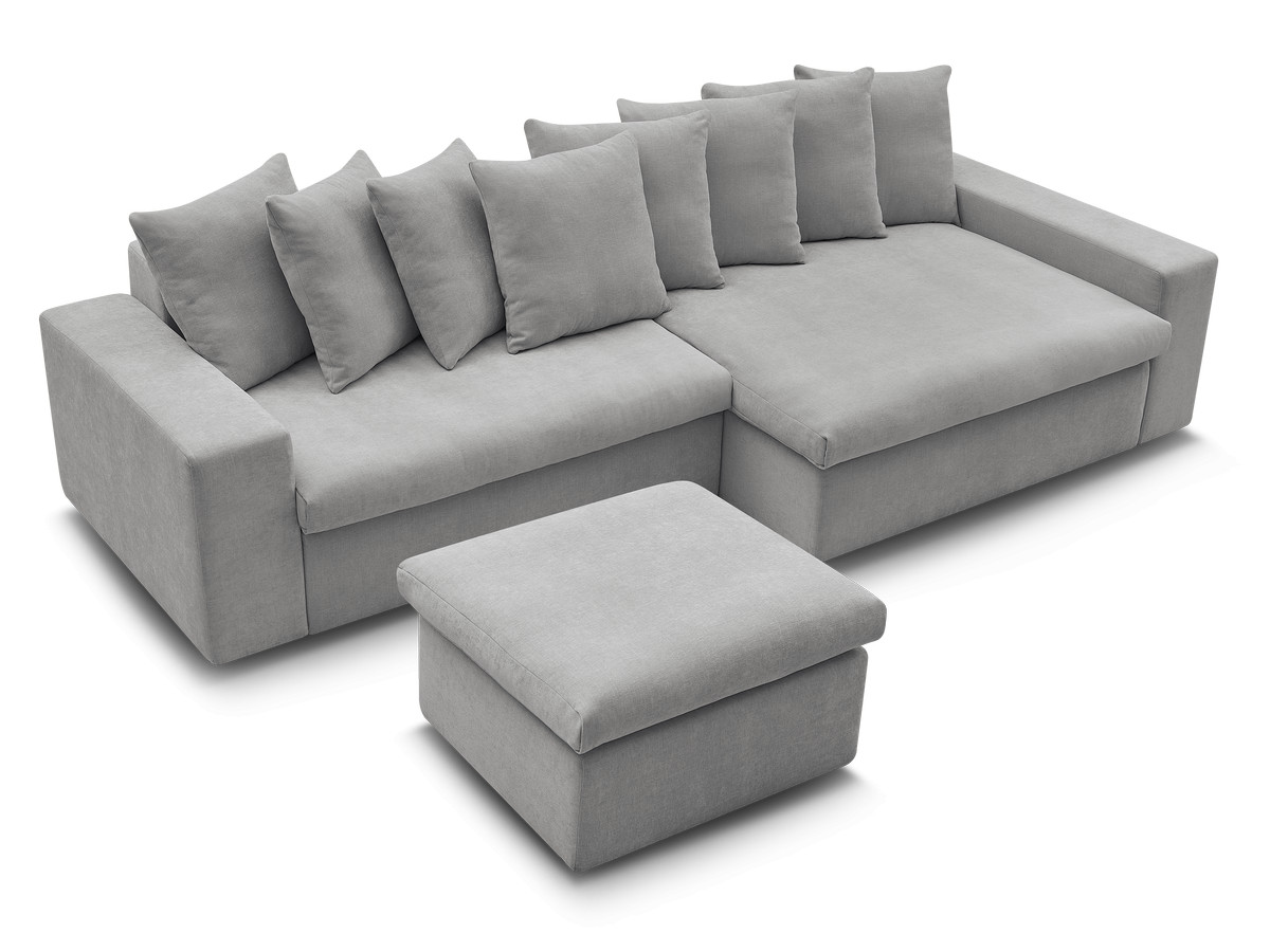 ENORE vaste hoekbank in gladde stof met voetenbank