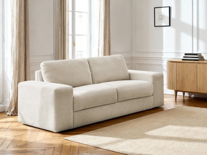 Canapé droit convertible IBIZA ouverture express tissu texturé