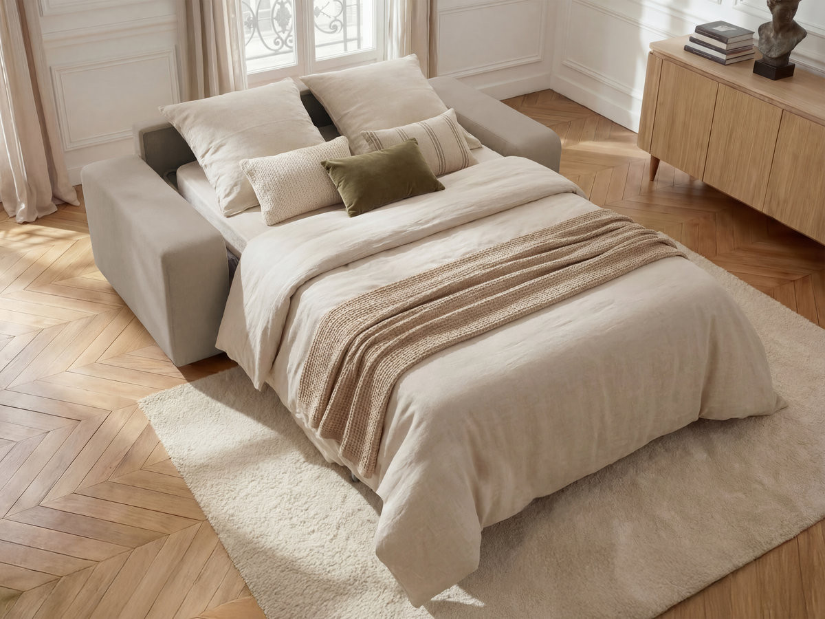 Canapé droit convertible IBIZA texturé taupe — vue 6