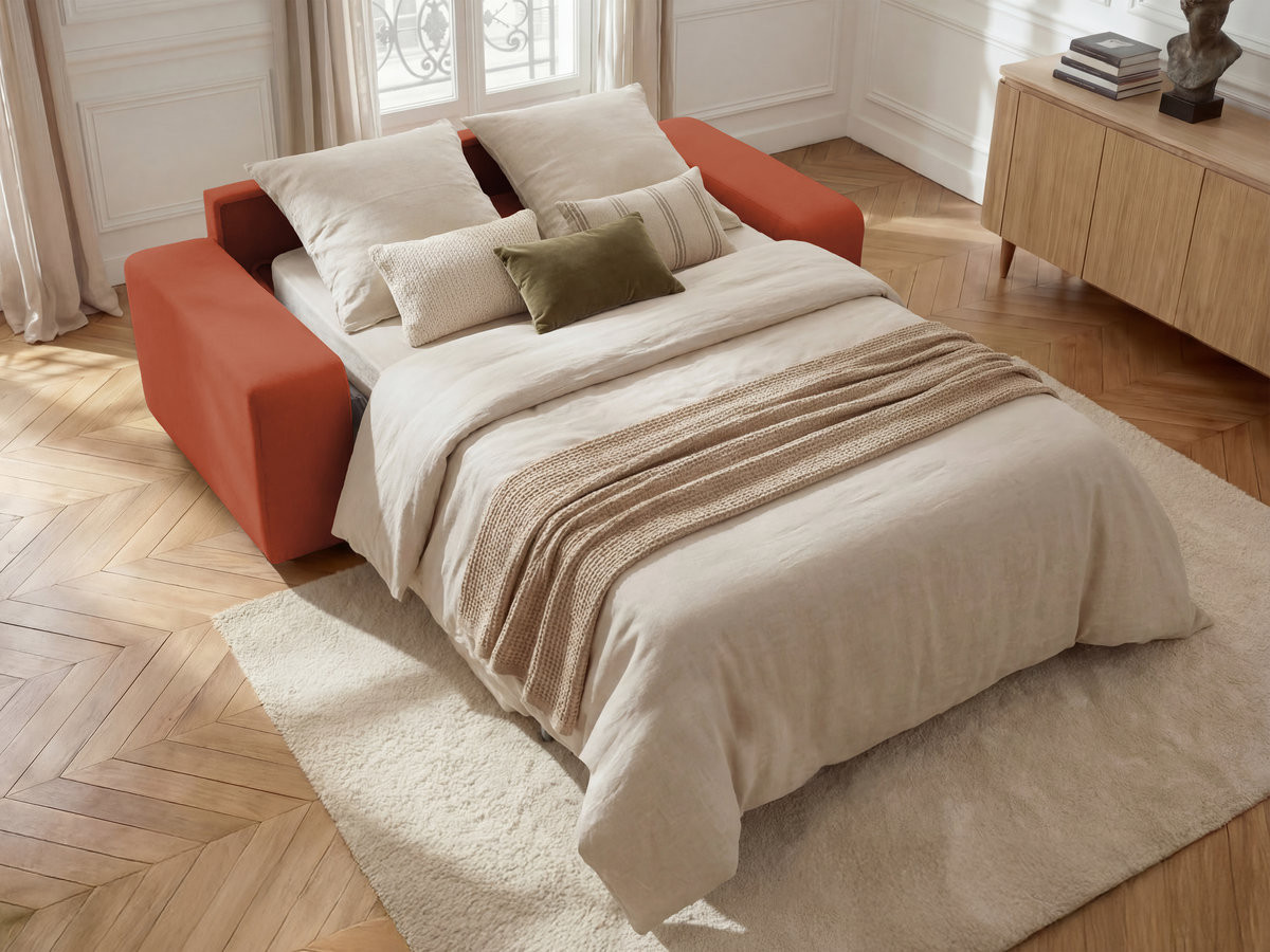 Canapé droit convertible IBIZA texturé orange — vue 6