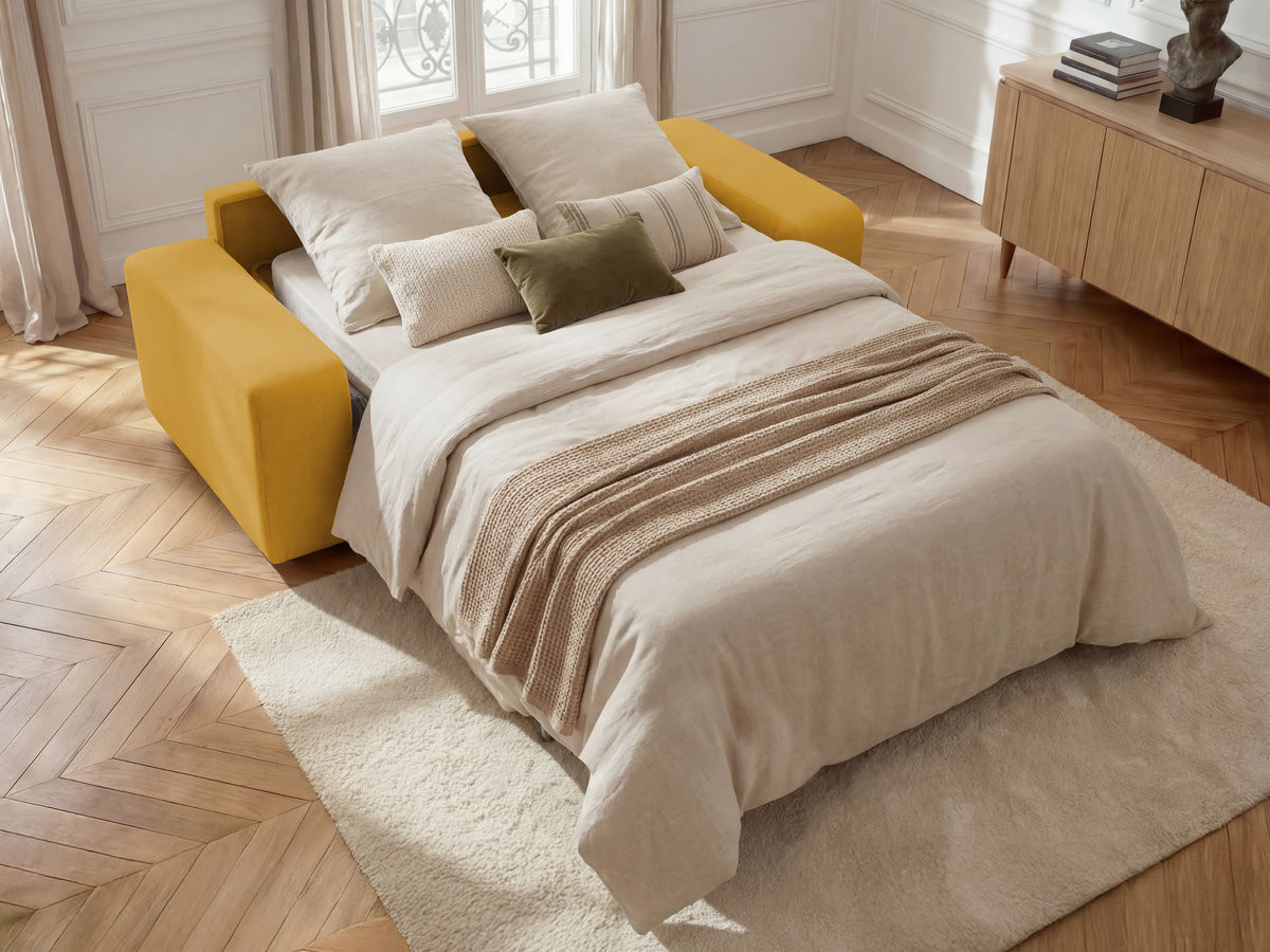 Canapé droit convertible IBIZA texturé jaune — vue 6