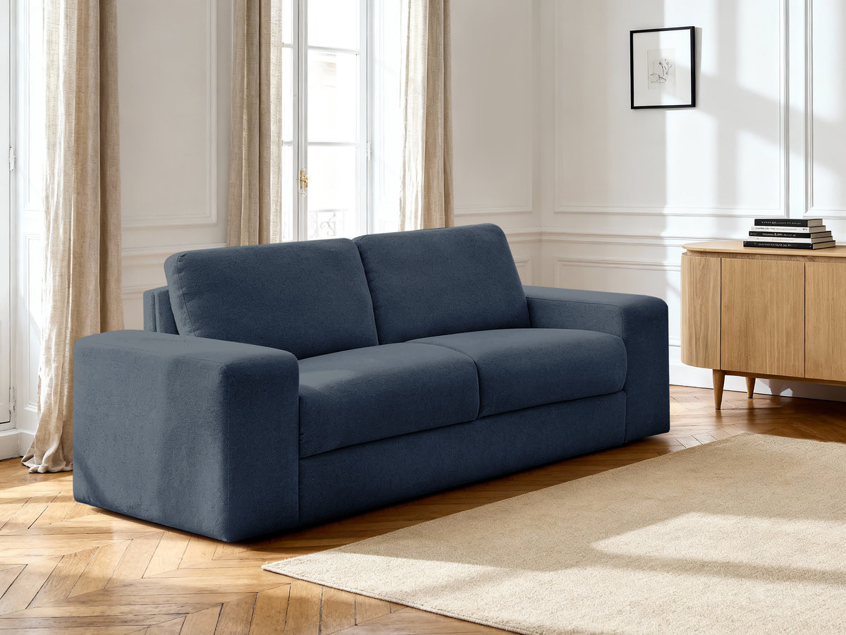 Canapé droit convertible IBIZA texturé bleu foncé