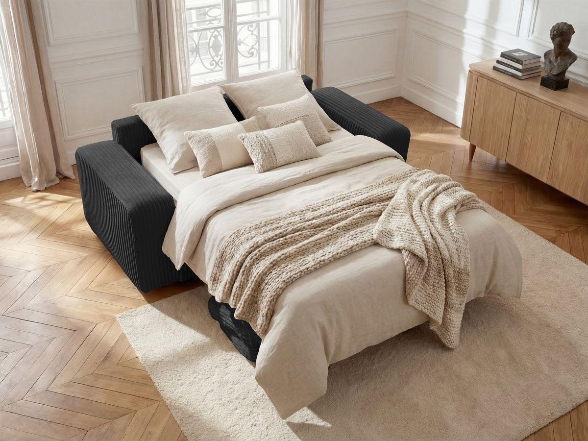 Canapé droit convertible IBIZA velours côtelé noir — vue 6