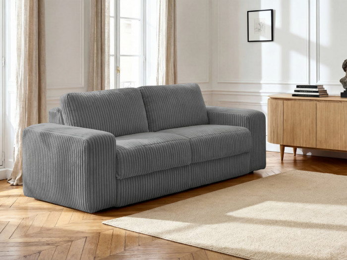 Canapé droit convertible IBIZA ouverture express velours côtelé