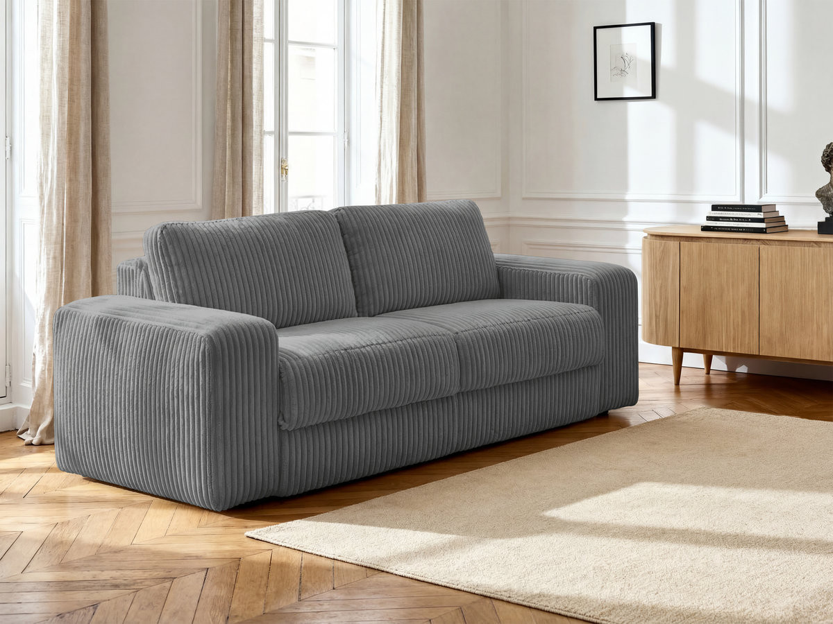 Canapé droit convertible IBIZA velours côtelé gris foncé