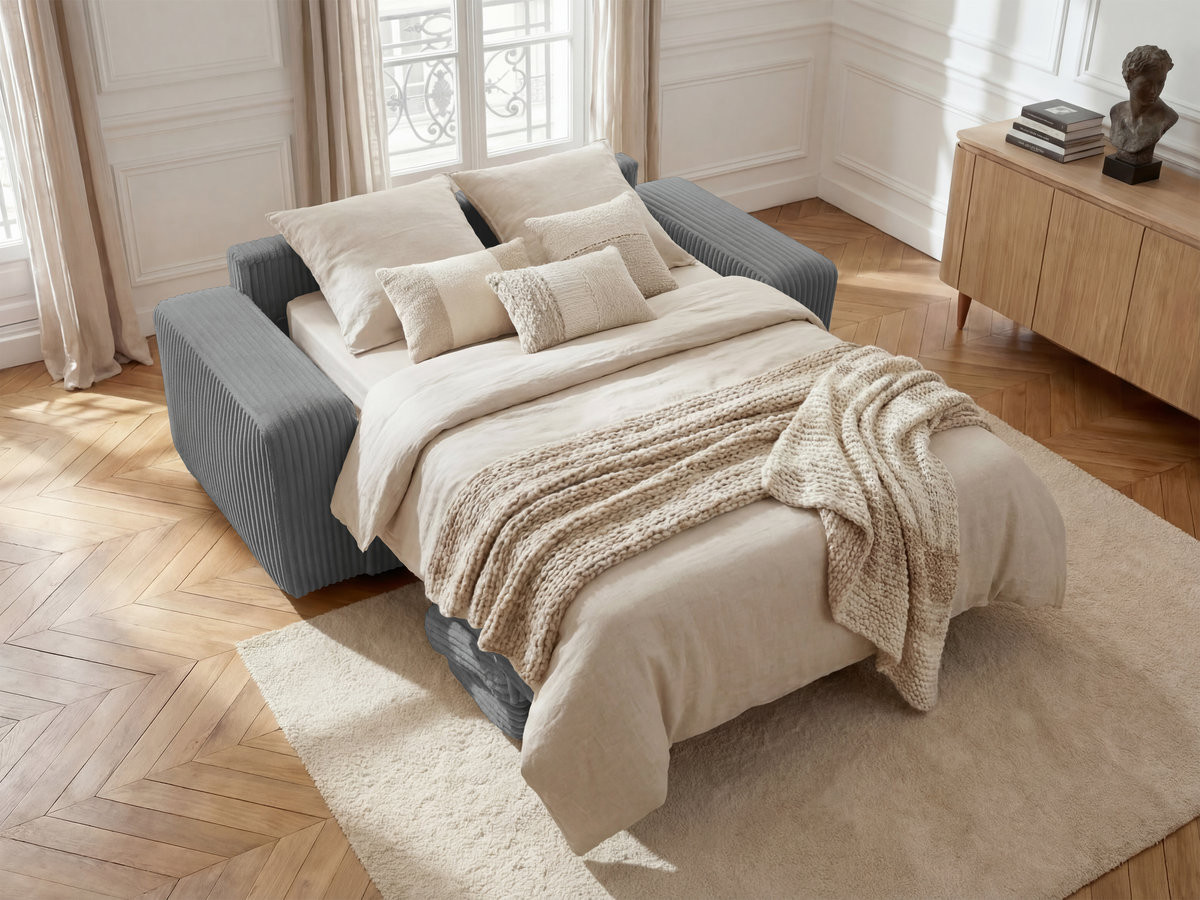 Canapé droit convertible IBIZA velours côtelé gris foncé — vue 6