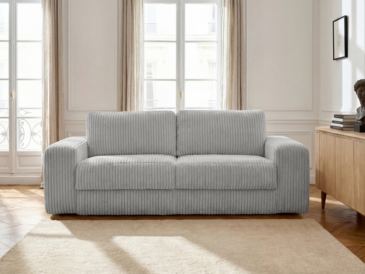 Canapé droit convertible IBIZA velours côtelé gris clair — vue 4