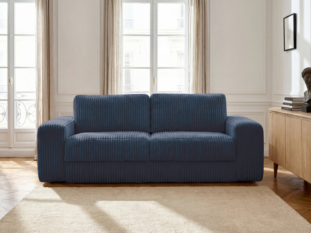 Canapé droit convertible IBIZA velours côtelé bleu foncé — vue 4